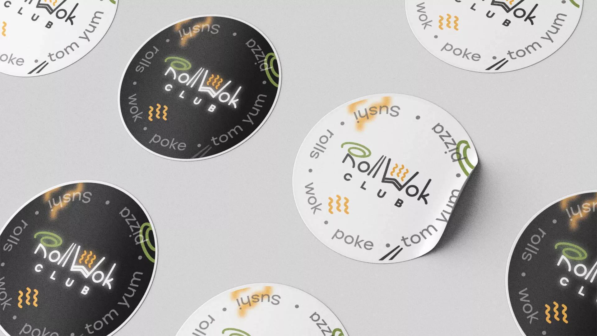 Разработка наклеек для суши-бара «Roll Wok Club» в Нелидово